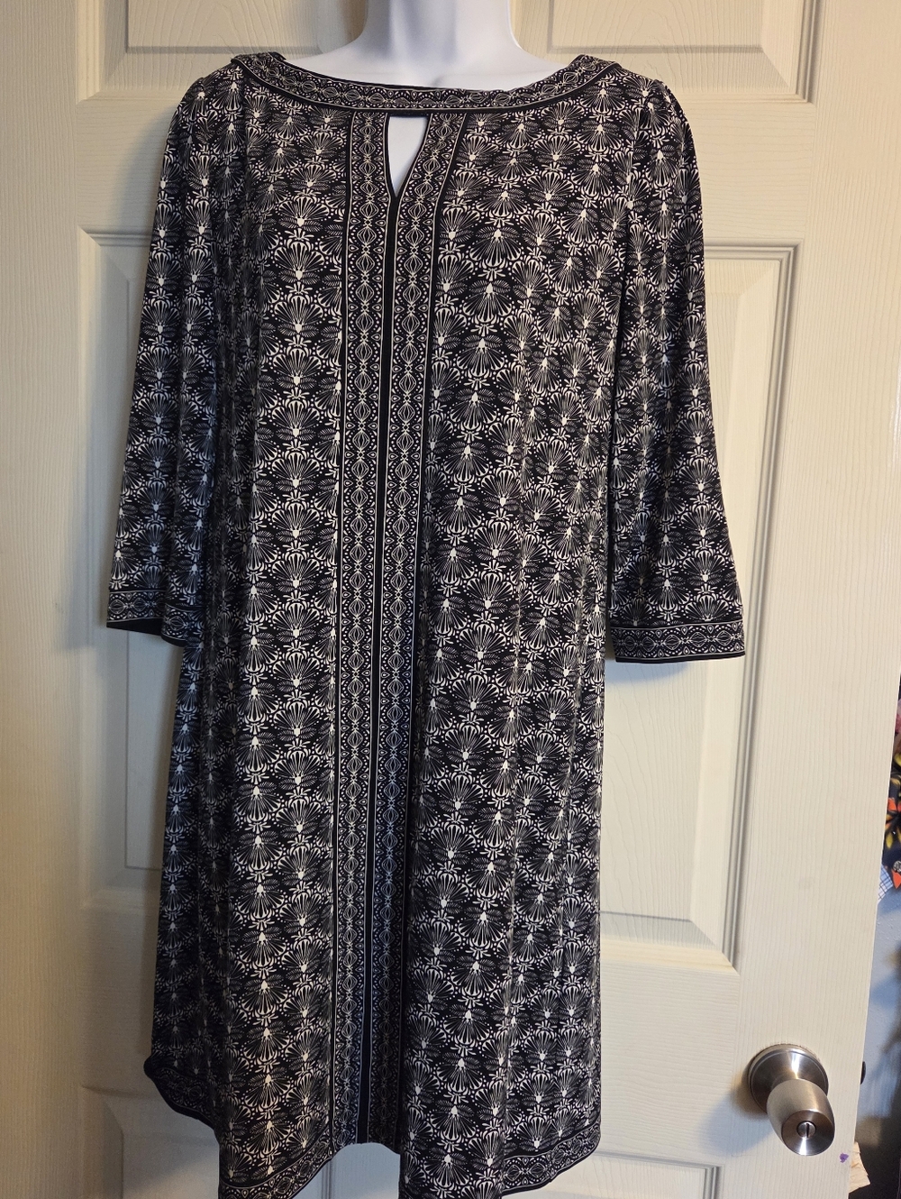 Wisp Petites Black & White Printed Keyhole Tunic Dress Size 10P